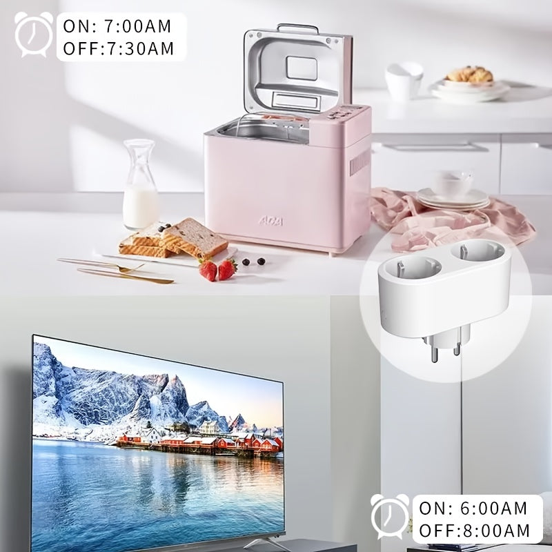 Enchufe inteligente WiFi dual con control por voz y monitorización de energía 16A compatible con Alexa Google