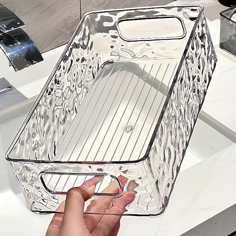 Clear Water Ripple Plastic Storage Basket for Makeup Skincare Snacks Bathroom Accessories