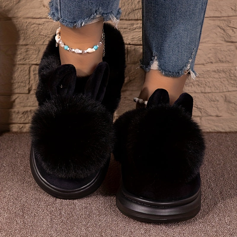 Women's Plush Bunny Ears Slippers Gray Indoor Outdoor Cozy Footwear