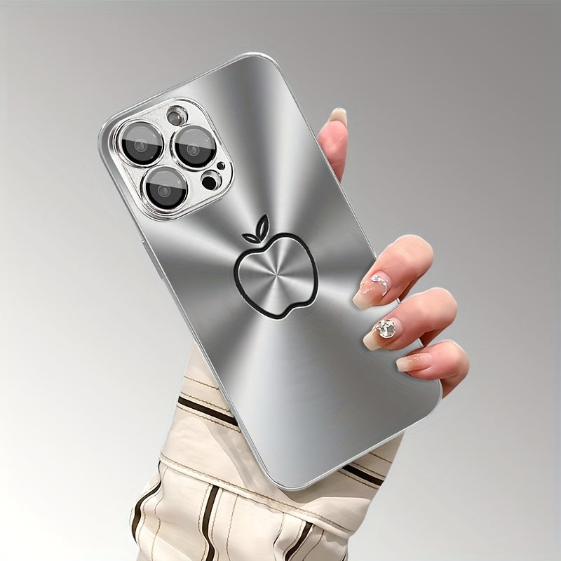 Silver Metal Texture Line Pattern Glass Phone Case with Lens Protection for iPhone