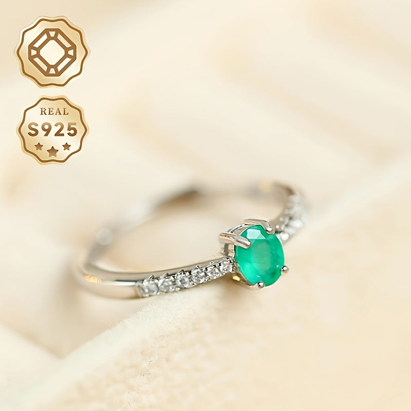 Sterling Silver Adjustable Green Natural Stone Ring for Women