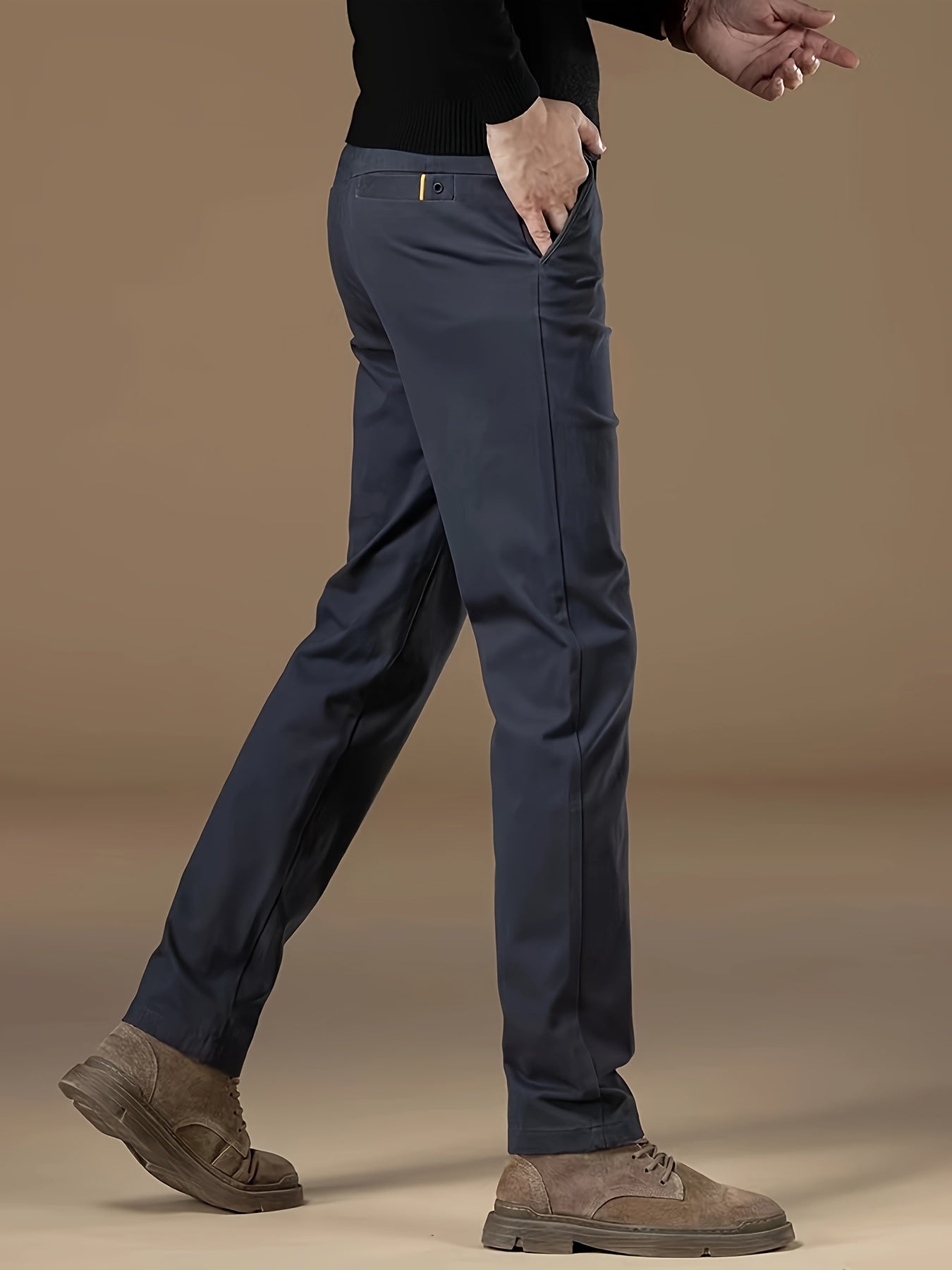Men's Cotton Blend Business Casual Pants Regular Fit Straight Leg Solid Color Spring Fall