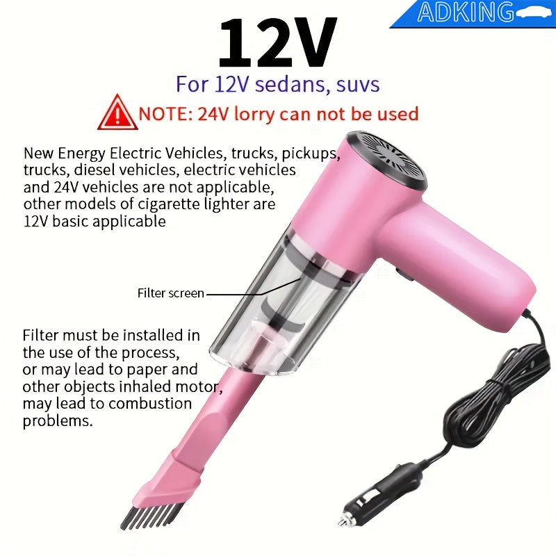 Aspiradora de mano para coche de 12V para pelo de mascotas, polvo y migas