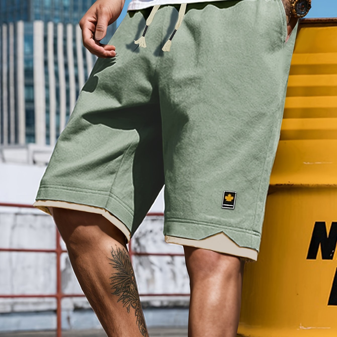 Men's Casual Elastic Waist Shorts with Pockets for Summer Solid Polyester