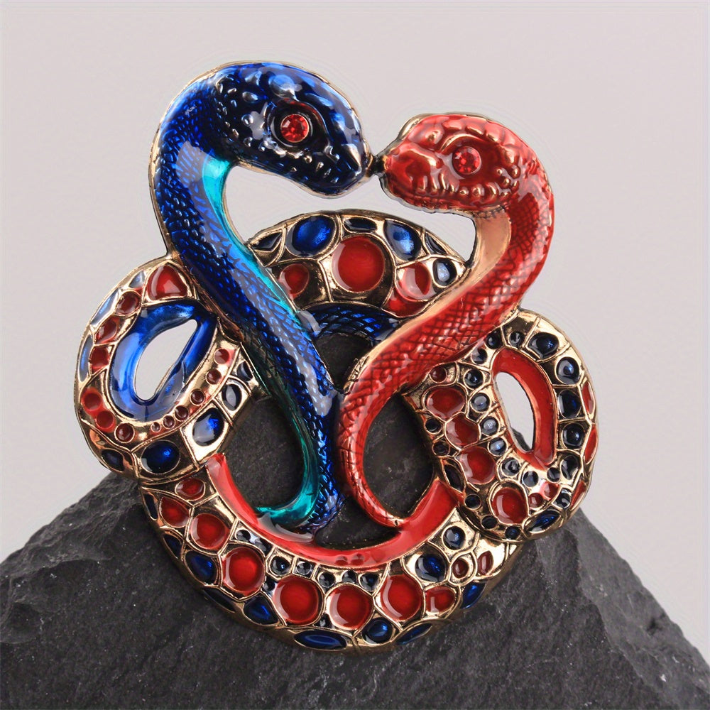 Elegant Rhinestone Two-Headed Snake Brooch Irregular Zodiac Shape Jewelry
