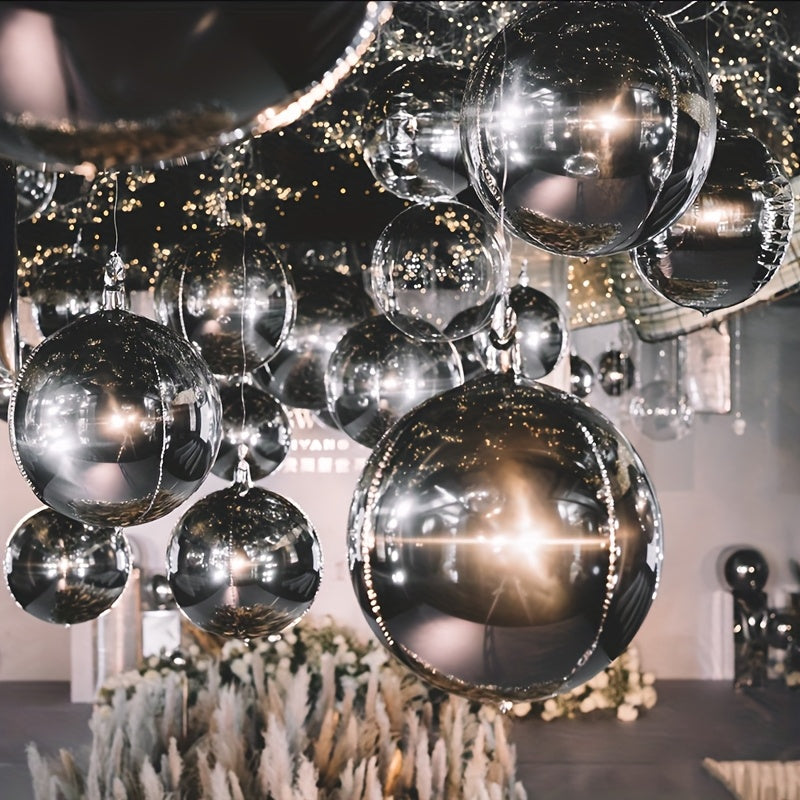 Set of 5 Silver Mirror Aluminum Balloons for Weddings and Parties