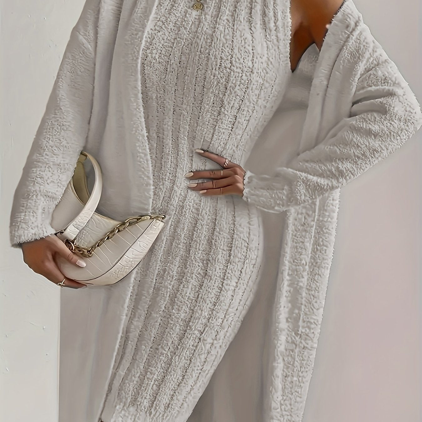 Костюм из двух предметов: повседневное платье из флиса для женщин plus size с кардиганом