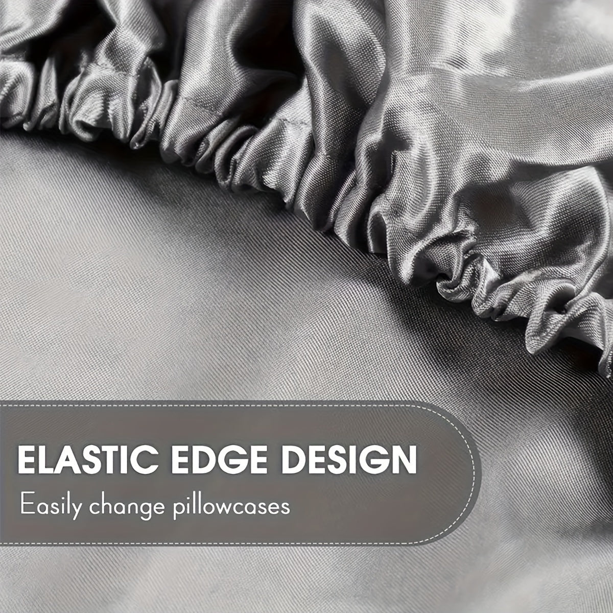 Set of Two Satin Pillowcases with Elastic Band, Soft 100% Polyester, Easy Care