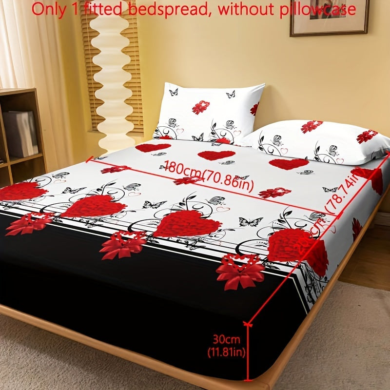 Red Rose Print Fitted Sheet Deep Pocket Mattress Protector Bedding