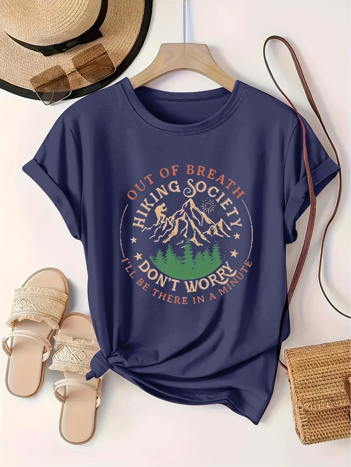 Women's Breathable Hiking T-Shirt Large Sizes Printed Slogans Outdoor Sports