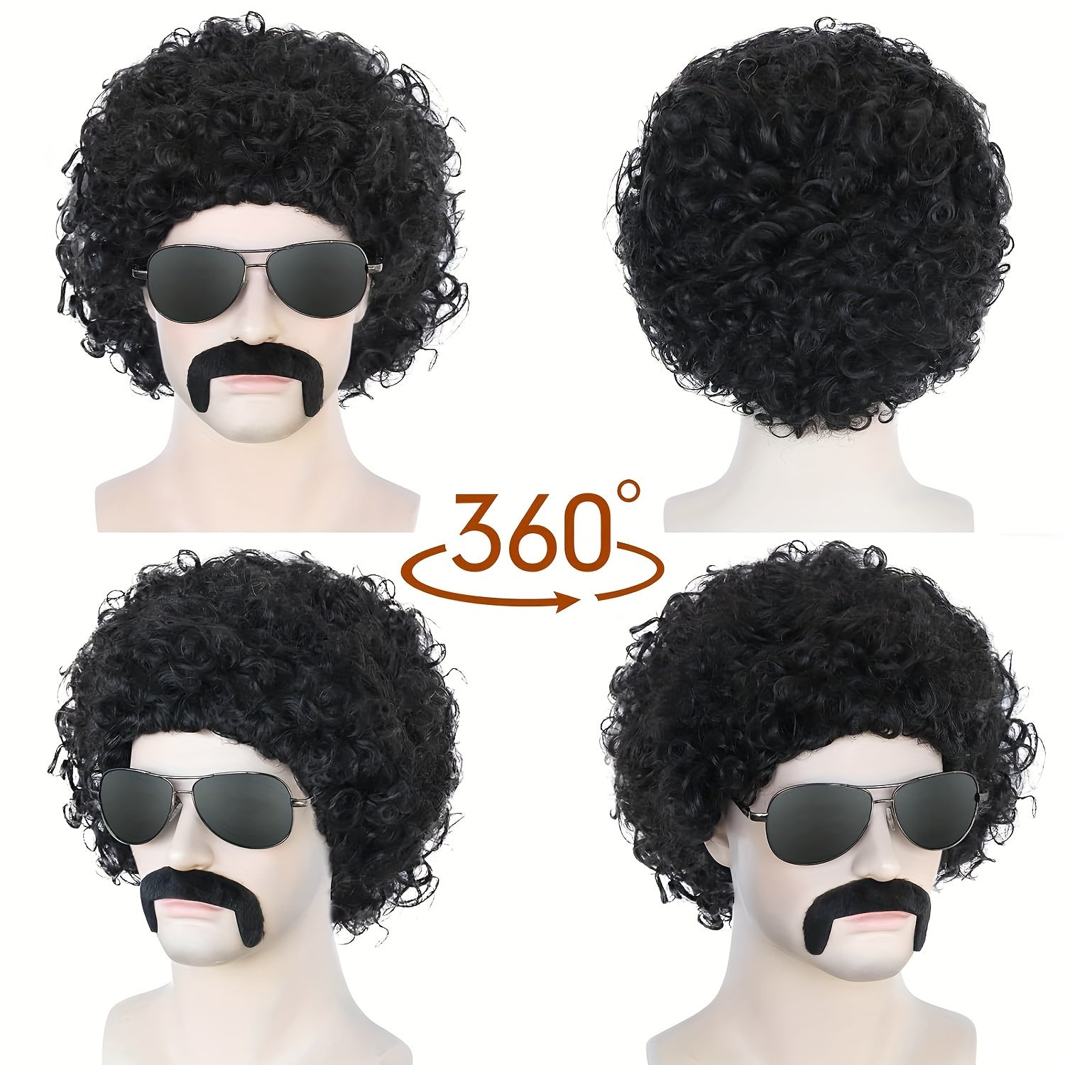 Hippie Disco Fluffy Afro Wig for Men 70s 80s Halloween Cosplay in 2 Colors