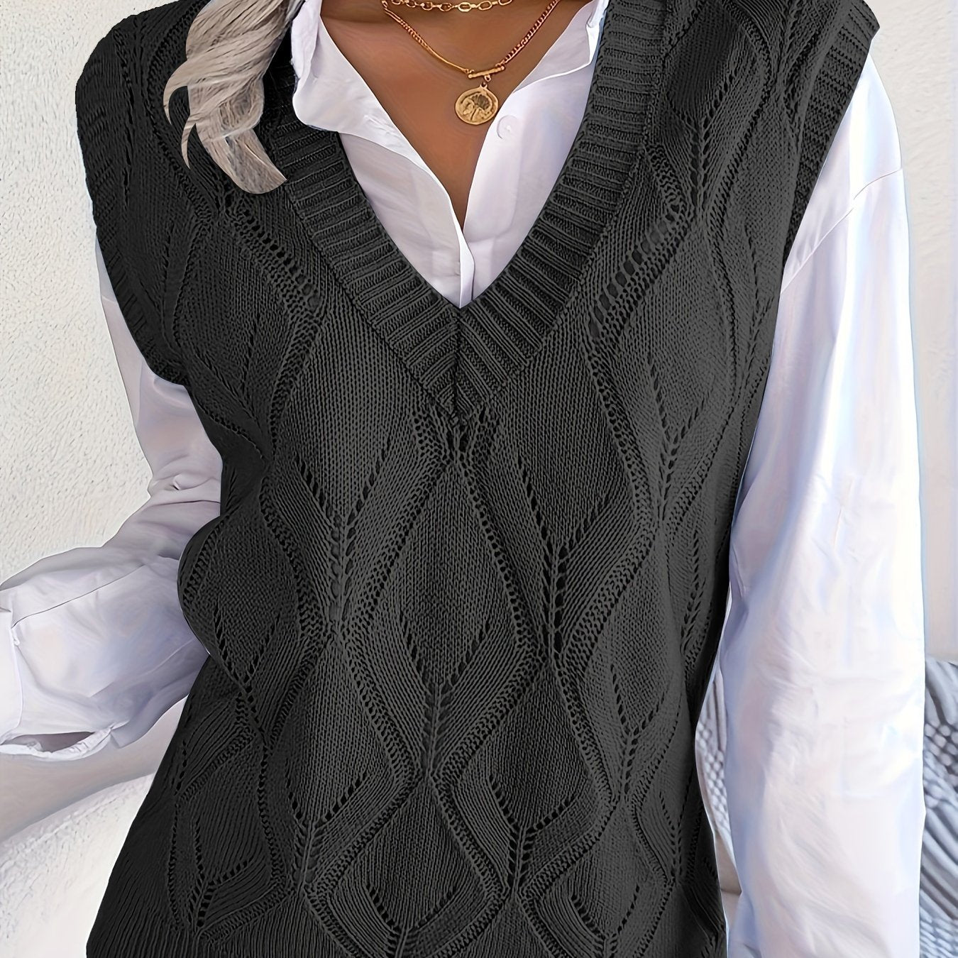 Plus Size Argyle Sweater Vest Women Preppy V Neck Sleeveless Clothing
