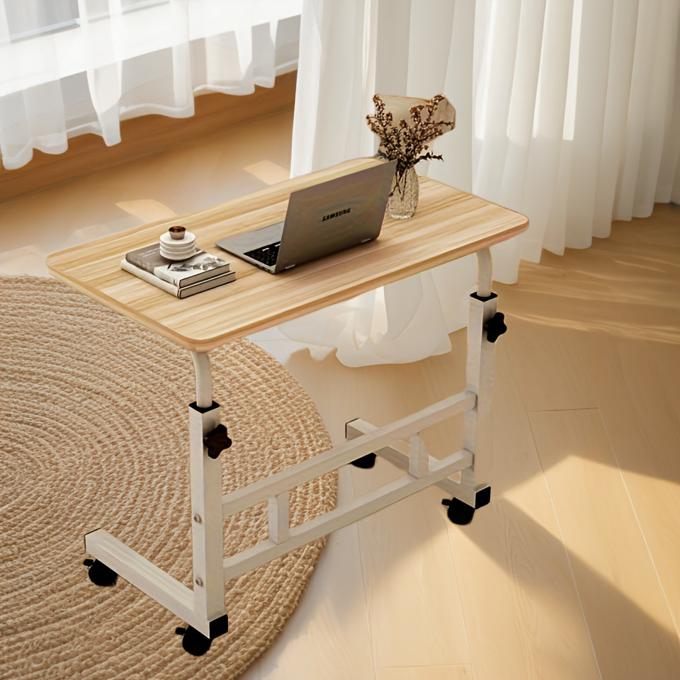 Adjustable Height Rolling Desk with Metal Frame for Home Office and Bedroom in White Black Ginger