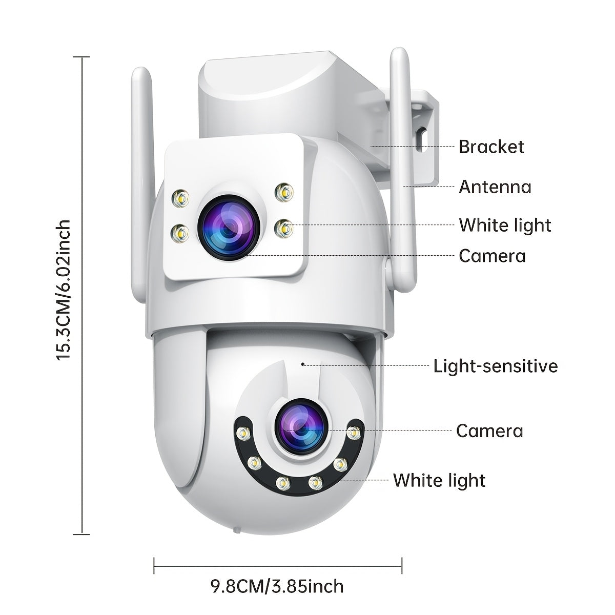 1080p Dual Lens Security Camera with 360 Degree Remote Surveillance Night Vision Wi-Fi Two-Way Audio