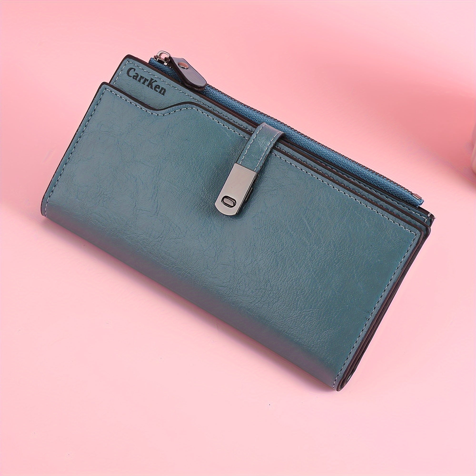 Women's Long Wallet with Buckle Closure Tri-Fold Card Slots Coin Purse Document Wallet