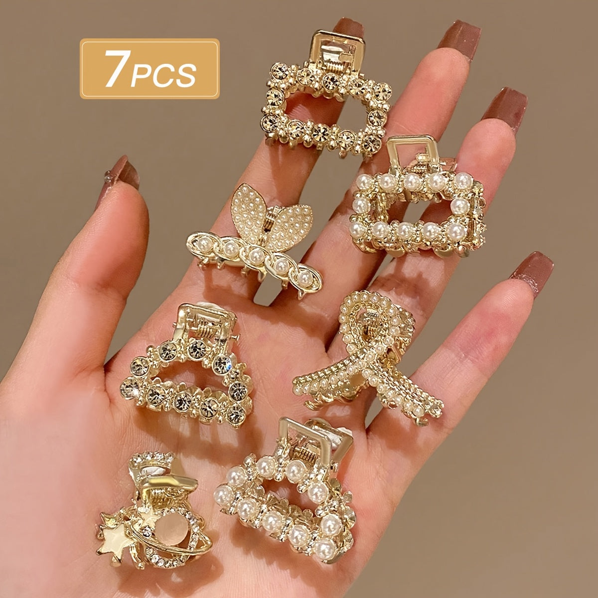 Women's Hair Clips 6/7/10-Pack Imitation Pearl Rhinestone Elegant Claws