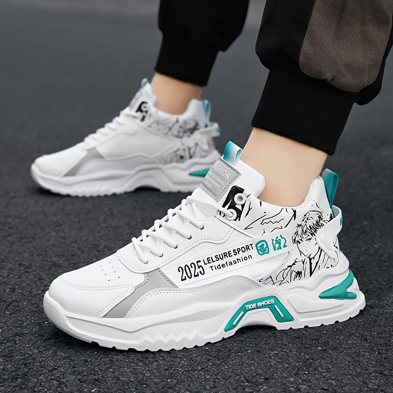 Men's Anime Pattern Lace-Up Non-Slip Platform Sneakers for Outdoor Activities