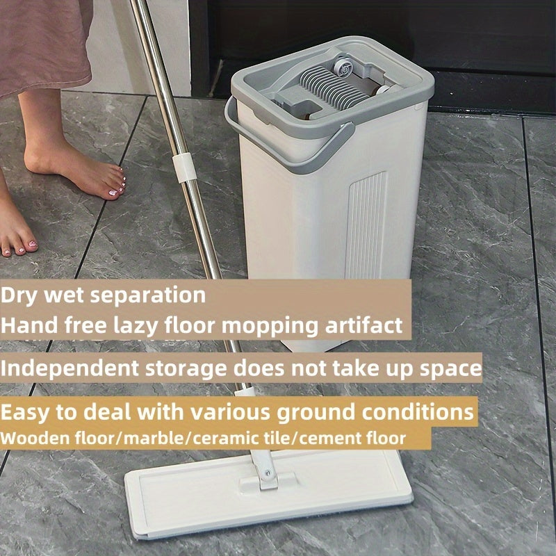 Uy uchun mop va kova to'plami, tekis mop bilan, plitka, marmar, yog'och pol uchun