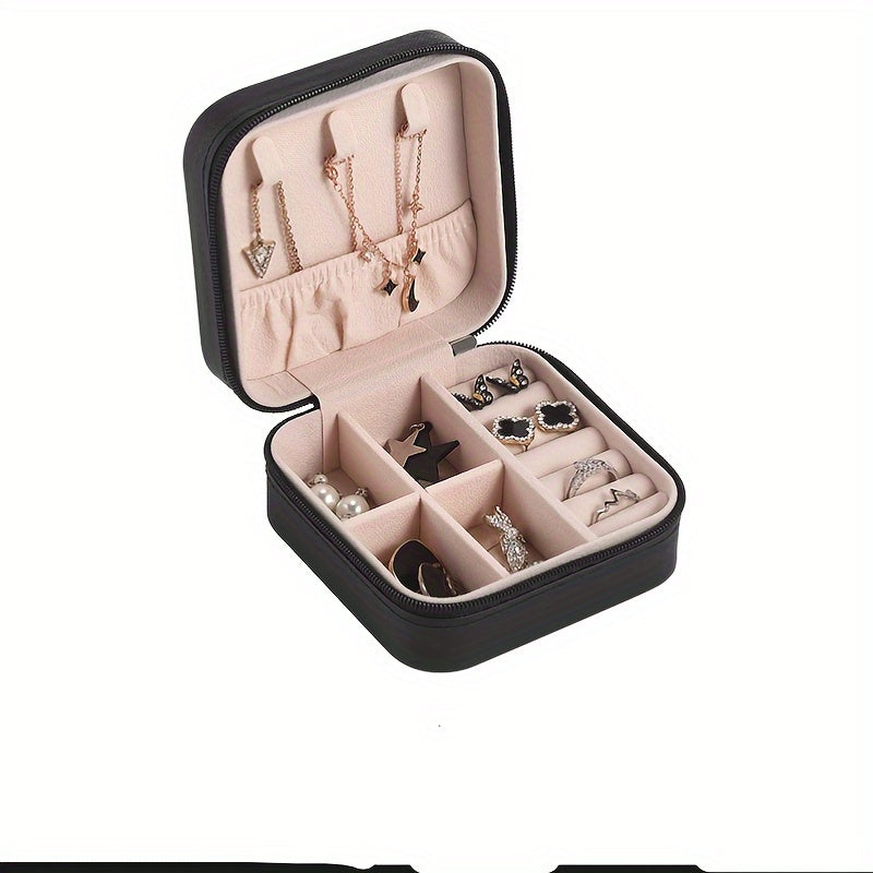 Leather Jewelry Organizer Box with Zipper Closure for Rings Earrings Necklaces and Bracelets