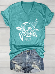 Women's V-Neck Short Sleeve T-Shirt Lightweight Polyester Summer Teal Geometric
