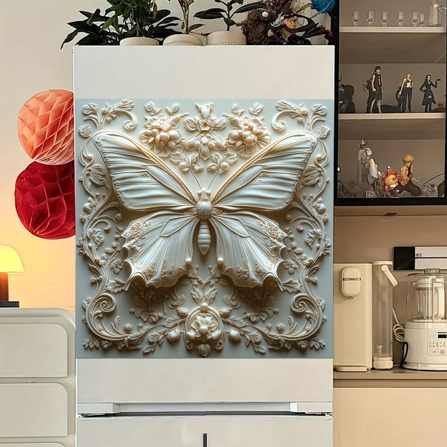 Magnetic Yellow Butterfly Carved Kitchen Dishwasher Refrigerator Door Cover Mat
