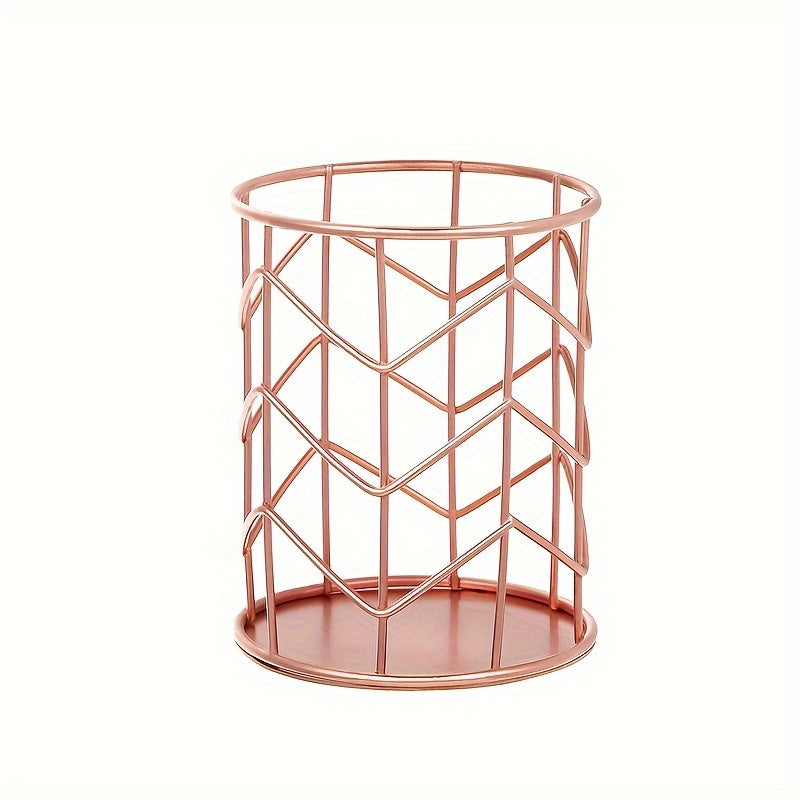 Golden Iron Makeup Brush Holder Rust Resistant Polished Finish Desktop Organizer