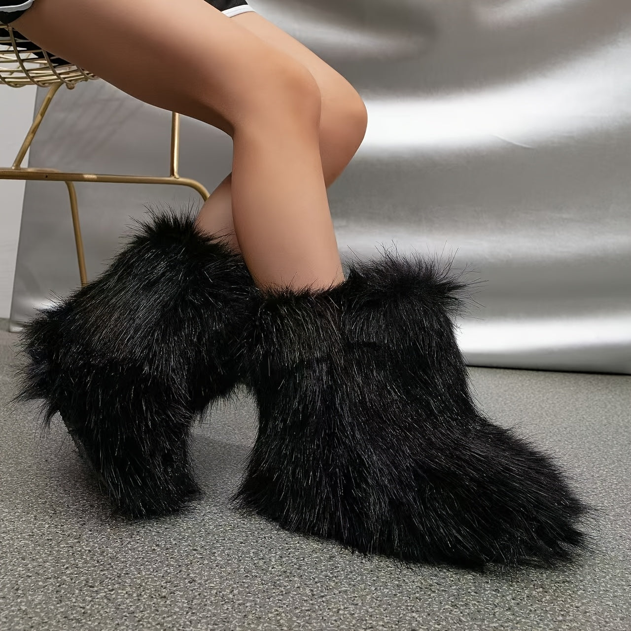 Женские зимние сапоги на меху с плюшевой подкладкой, утеплённые, до середины икры