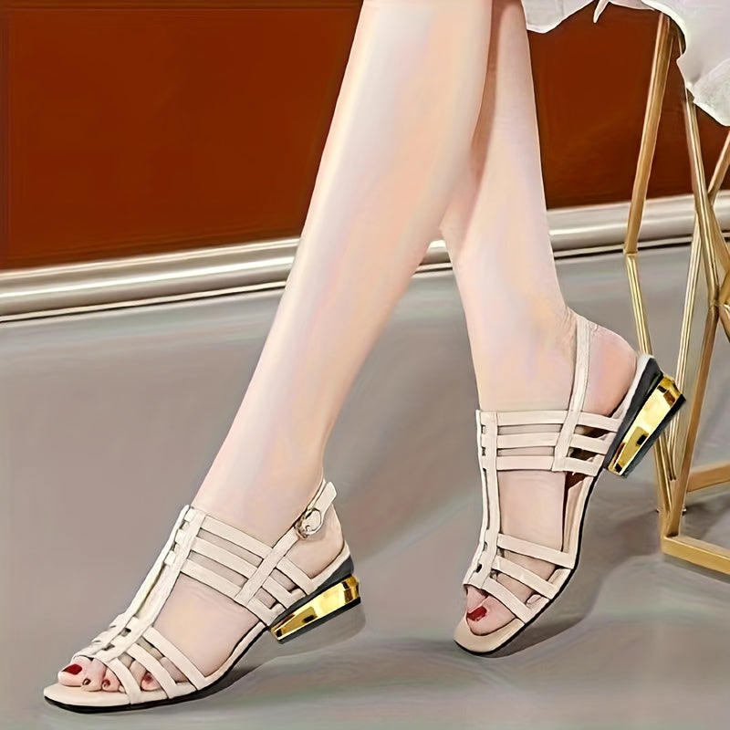 Women's Black Mesh Peep-Toe Sandals with Chunky Heel and Floral Embroidery