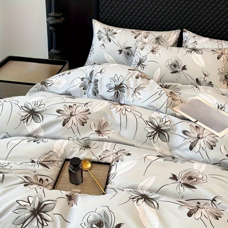 Koʻk rangli gull naqshli yostiq va yostiqchalar bilan toʻplam, 3 ta qopqoq va yostiqchalar, yumshoq polyester