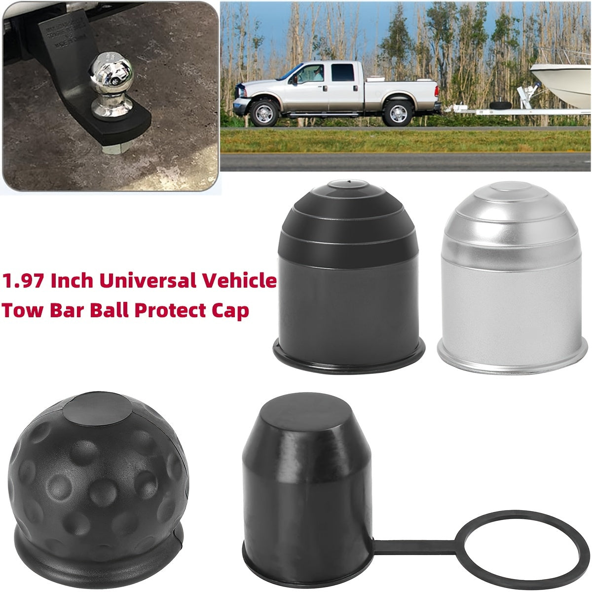 Cubierta de bola de barra de remolque de 5.0cm para remolques de RV, negro, plástico ABS, tapa duradera