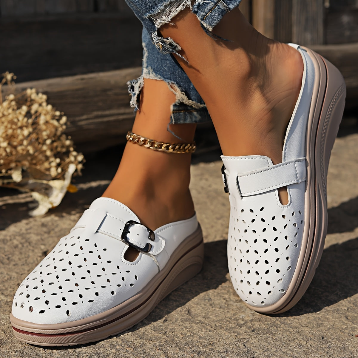 Women's Summer Mules Casual Slip-On Cover Sandals Black White