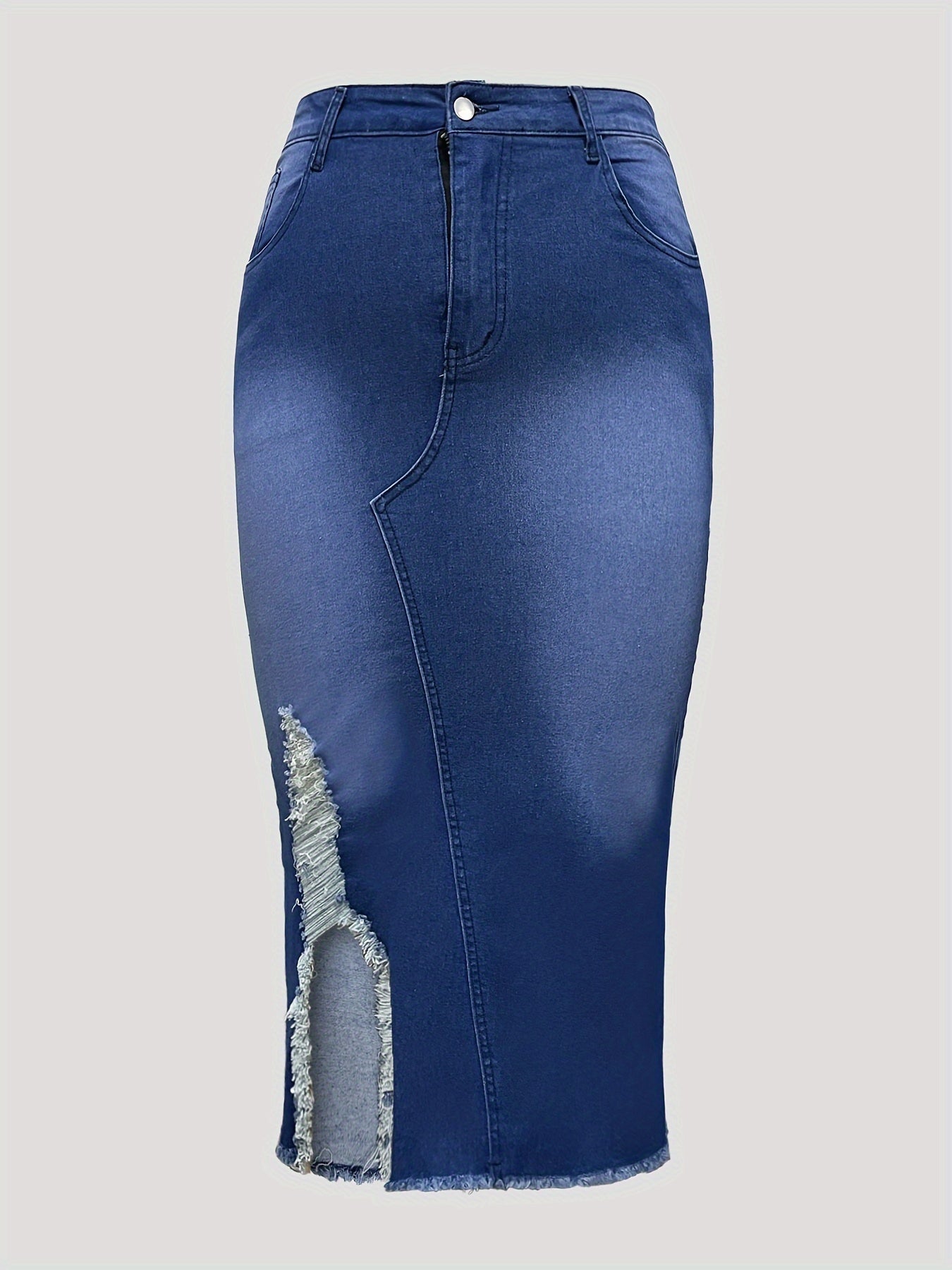 Women's Plus Size Denim Pencil Skirt Ripped Split Casual Chic