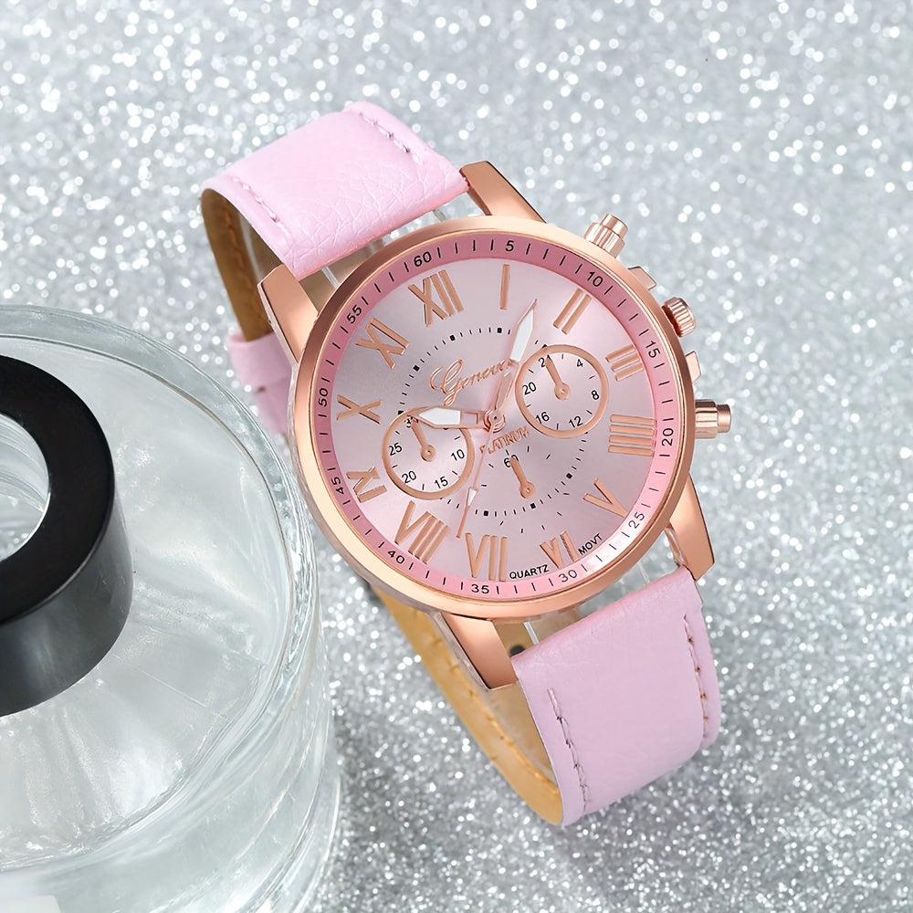 Women's Casual Quartz Watches Set with Alloy Case and PU Leather Band