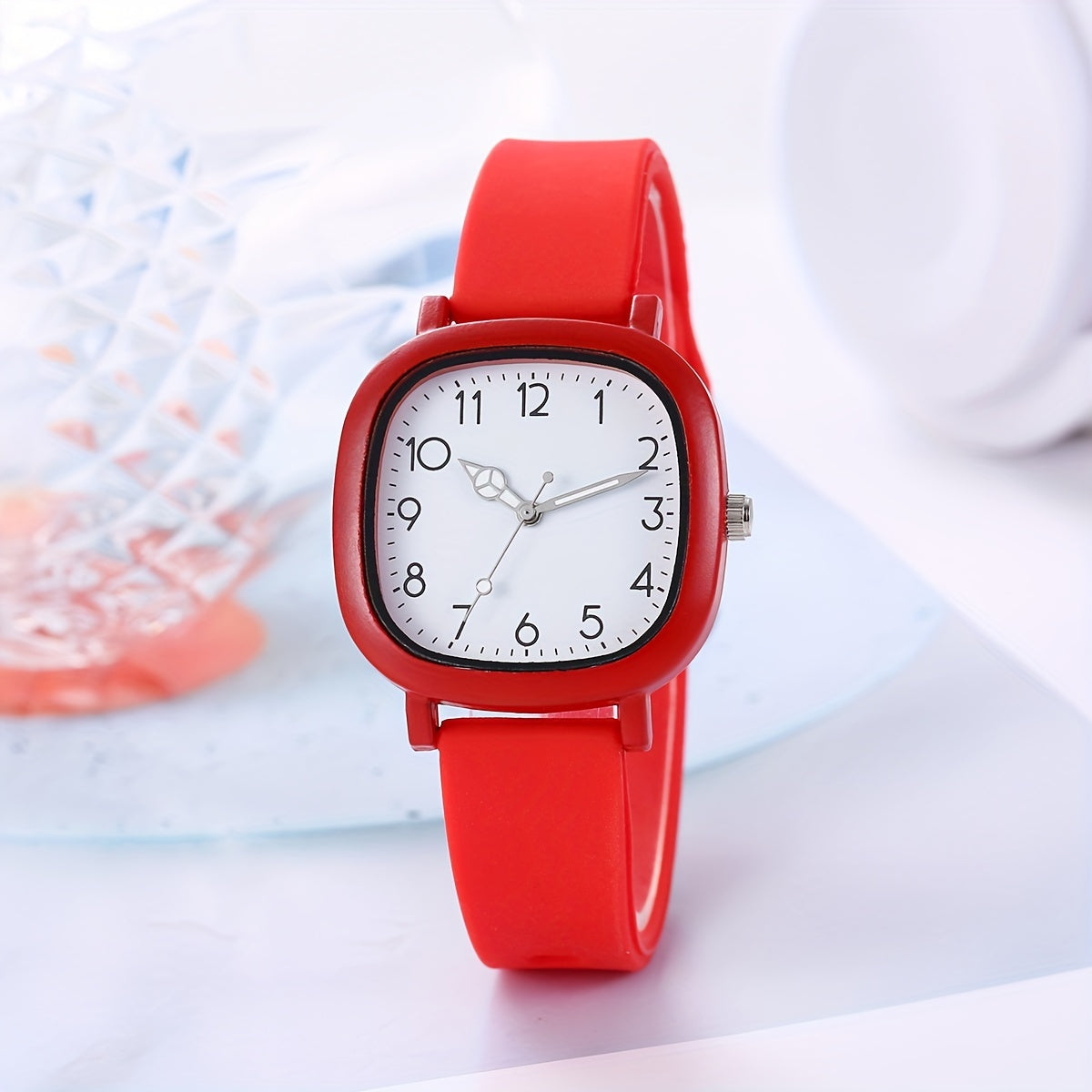 Women's Casual Square Pointer Quartz Watch with Silicone Strap in Candy Colors