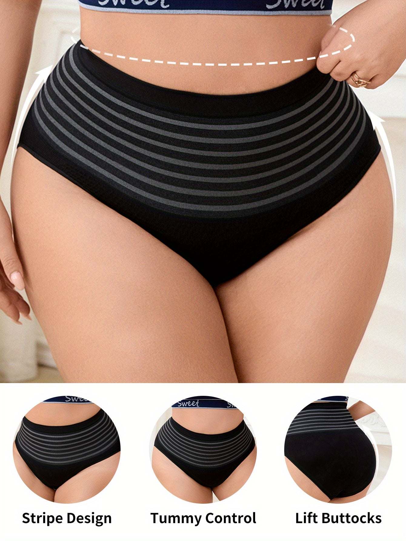 Women's Seamless High-Waisted Workout Briefs Breathable Tummy Control Shapewear Black Gray