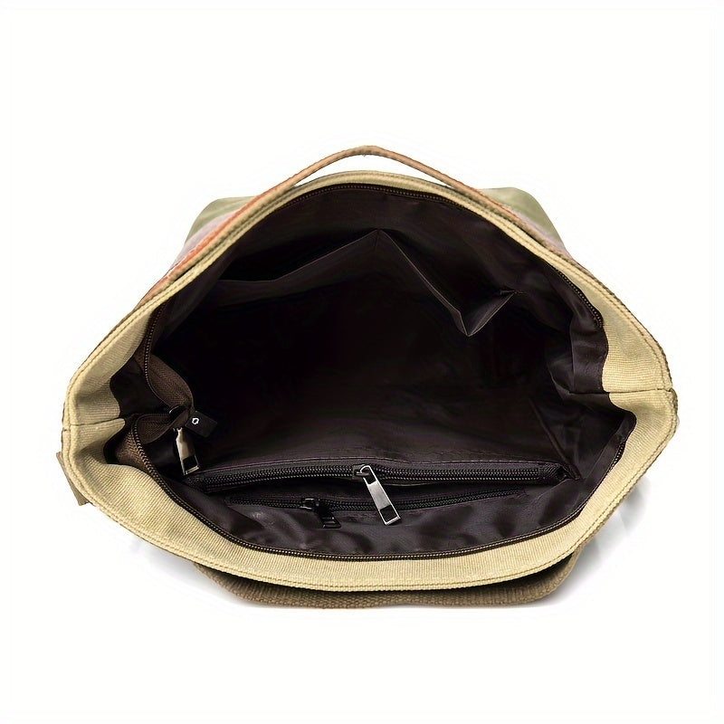 RUYIHUANG Ayollar uchun Tasodifiy Tashish Sumkasi: Katta Hajm, Ko'p Bo'limli, Ajraladigan Yelka Tasmasi bilan Rangli Dizayn, Bej va Ko'k-Yashil Chiziqli Nizom, Har Kunlik Foydalanish