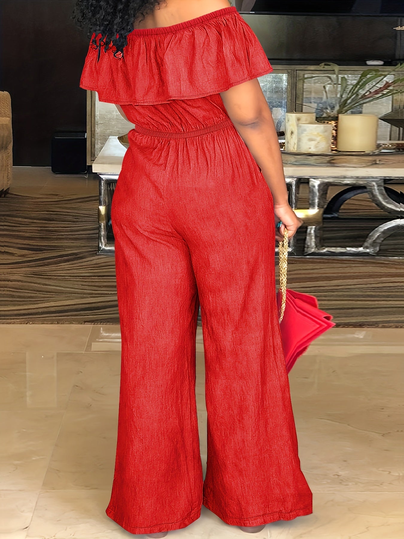 Plus Size Women's Autumn Shawl Jumpsuit Casual Wide Leg Pull-Over