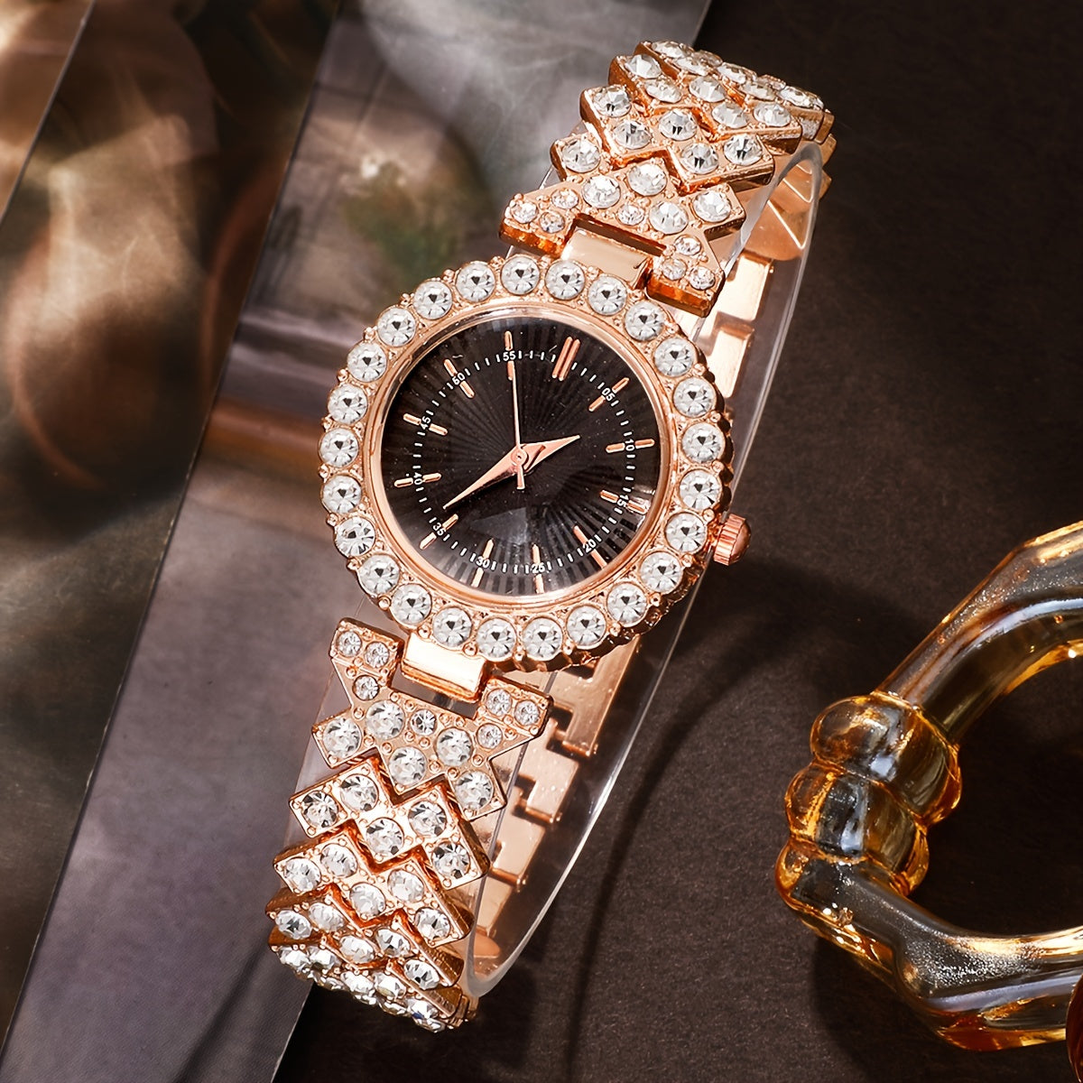 Set of 5 Elegant Fashion Analog Wrist Watches with Rhinestones and Quartz for Women