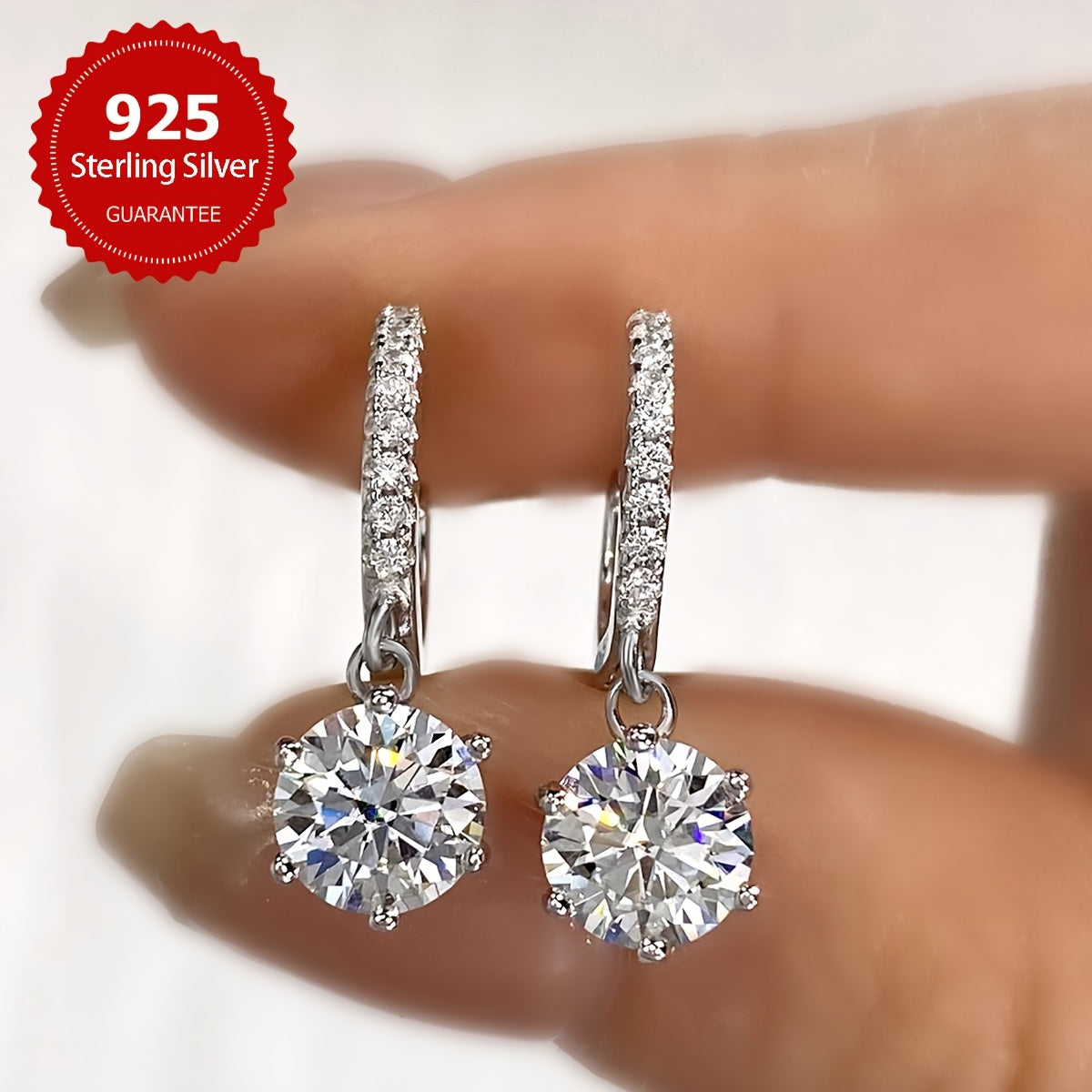 Moissanite Earrings 1CT 2PCS Silver Wedding Valentine's Day Jewelry