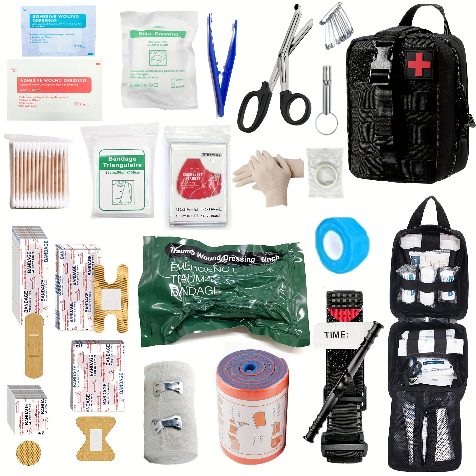 164-Piece Tactical First Aid Kit for Outdoor Activities with Bandages, Scissors, Tweezers, and Thermal Blanket