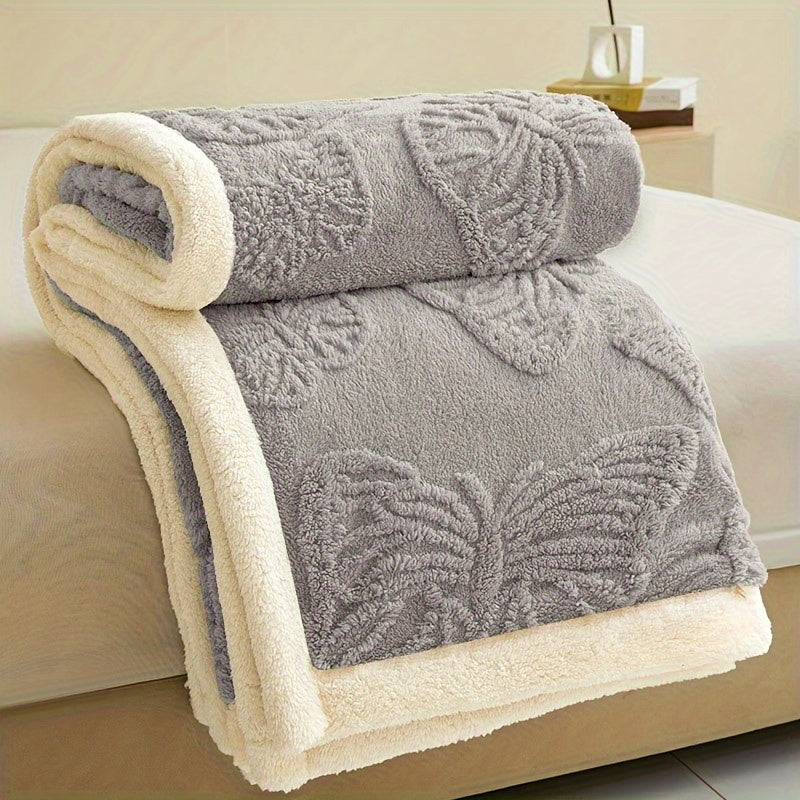 Gray Polyester Throw Blanket Double-Layered Warm Cozy for Year-Round Use