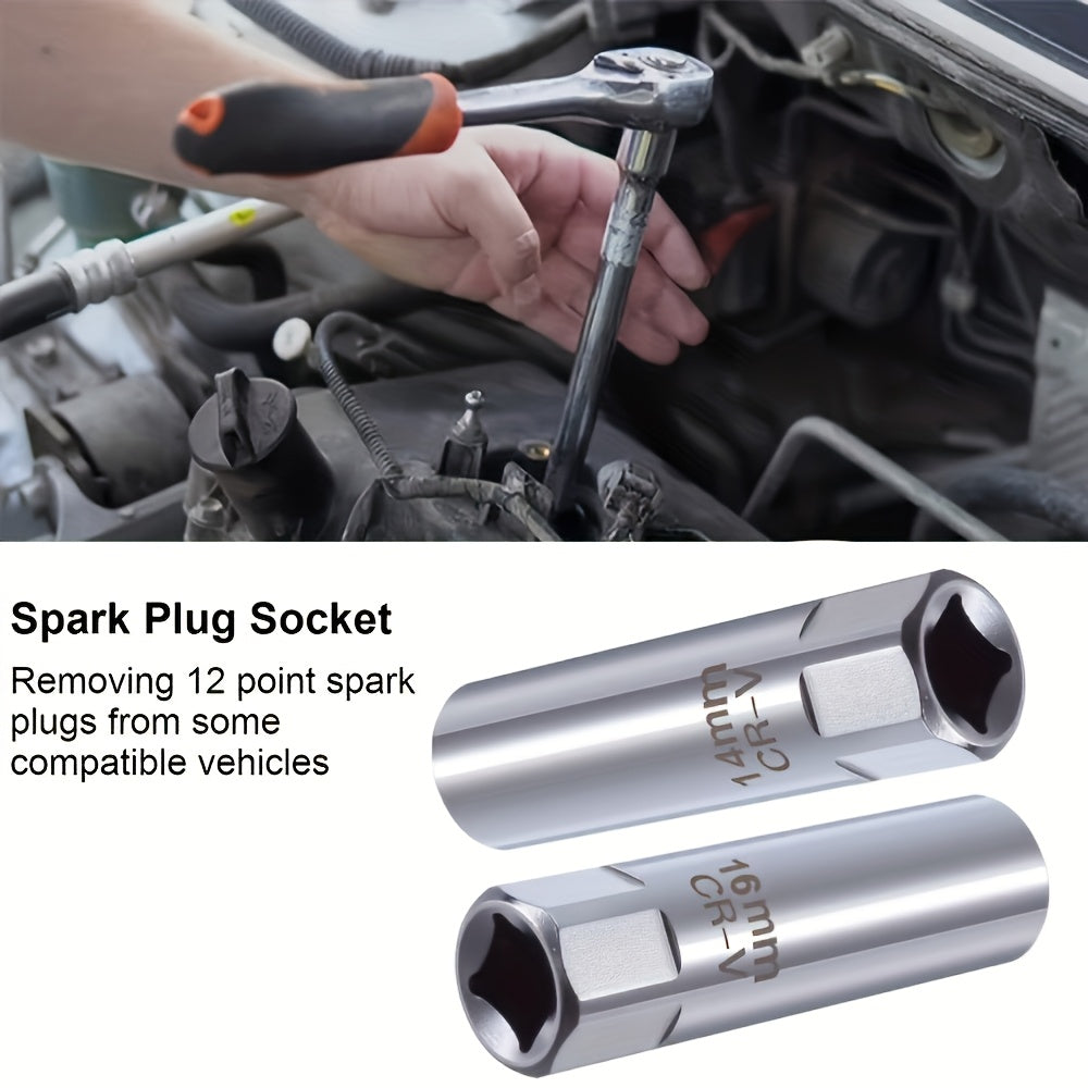 Universal Steel 2-in-1 Magnetic Spark Plug Socket Wrench 14mm 16mm
