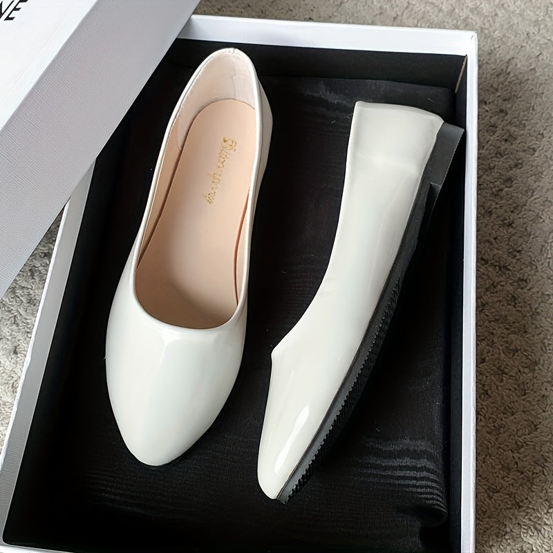 Zapatos planos de punta afilada con correa en el tobillo de cuero sintético para mujer negro blanco beige