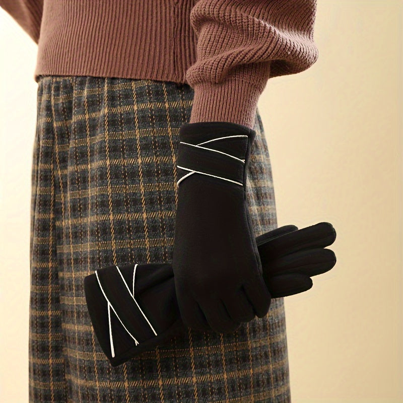 Short Cross Cuff Gloves for Autumn and Winter Touchscreen Warm Windproof