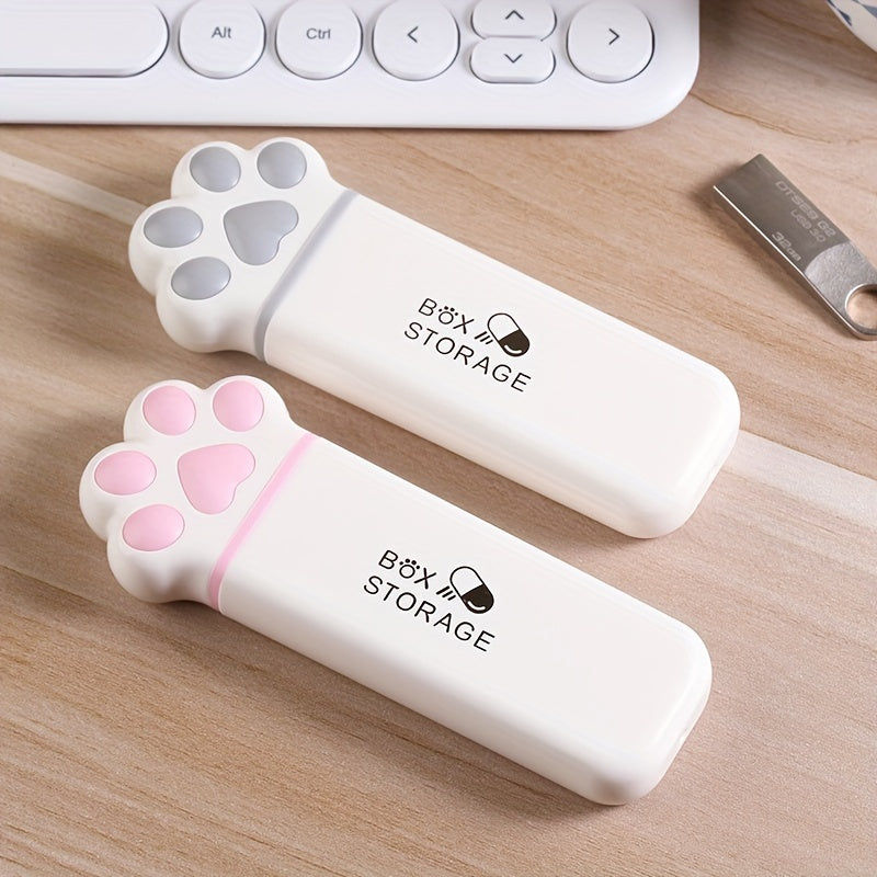 Mini Cat Paw Pill Organizer Portable Medication Box with 3 Compartments