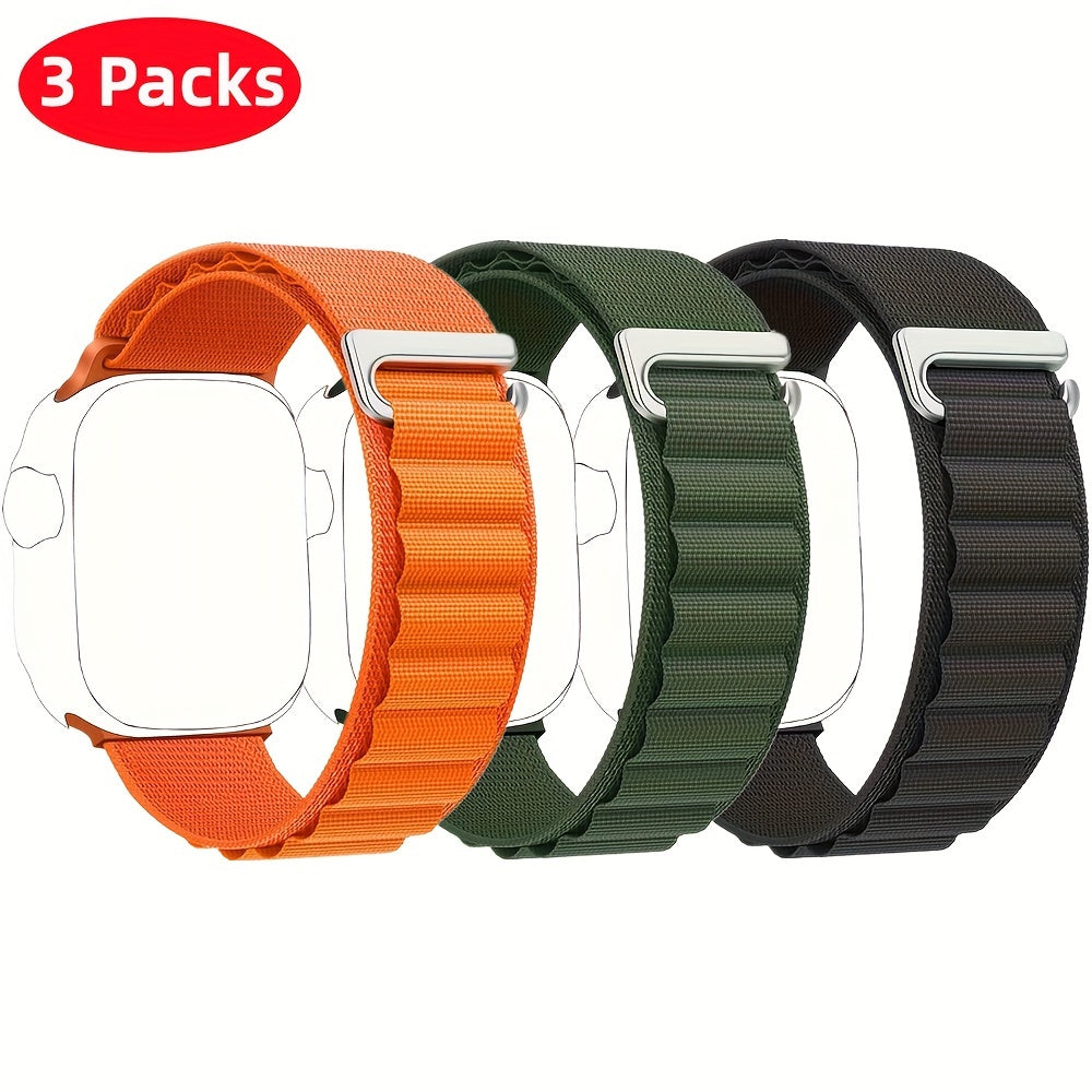 Alpine Loop Nylon Sport Watch Bands for Apple Watch 42mm-49mm Adjustable C-Hook Closure Orange Gray Black