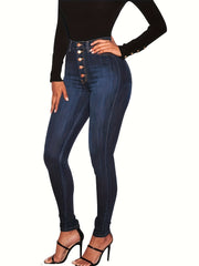 Women's High-Waist Skinny Jeans Cotton Blend Solid Color with Curve-Enhancing Fit