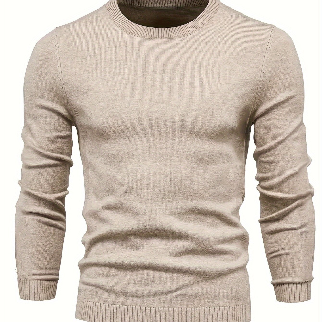 Men's Knit Sweater Fall Winter Solid Color Crew Neck Long Sleeve Medium Stretch Rayon