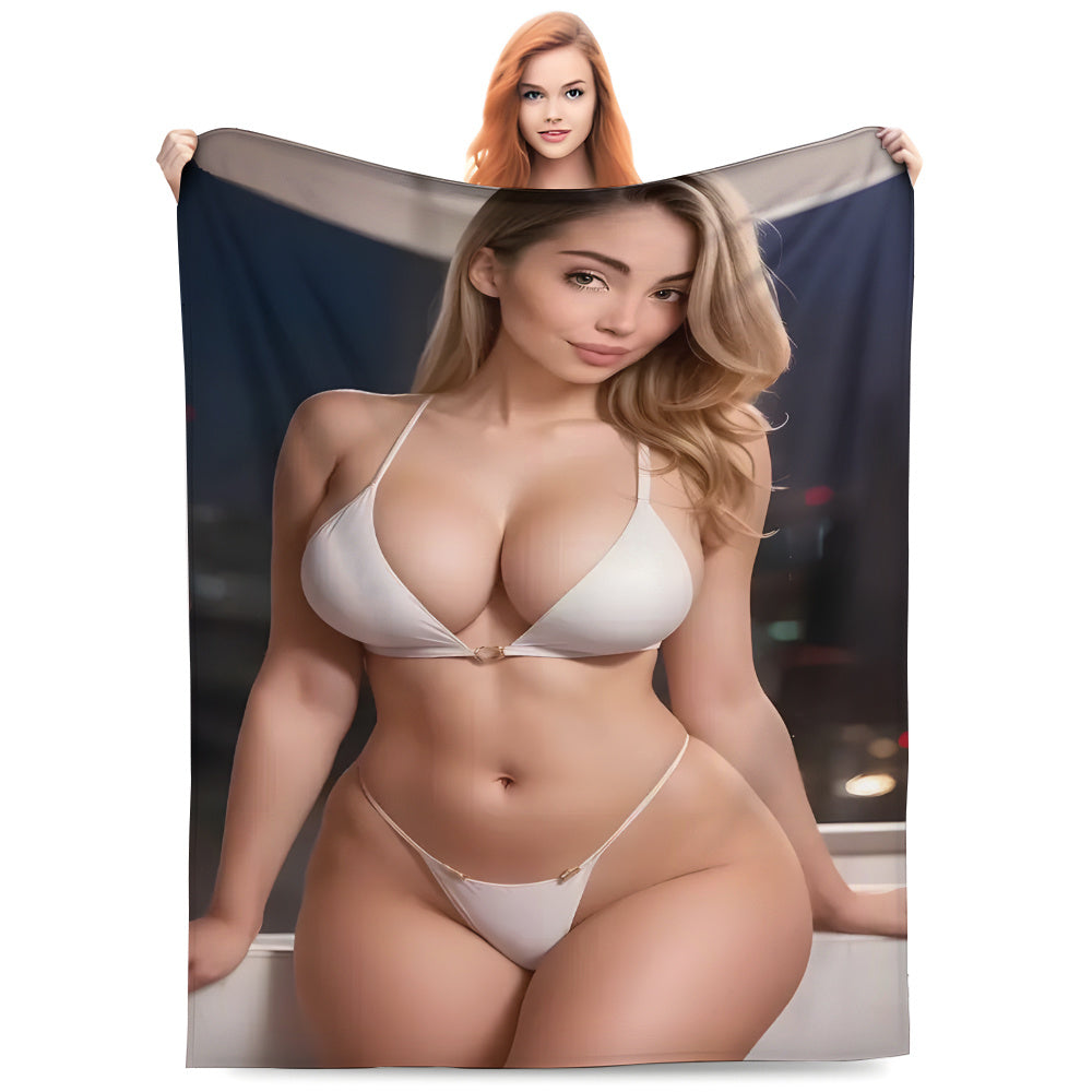 Cozy Flannel Throw Blanket with Sexy Blonde Beauty Design Stain-Resistant Lounge Bed Couch Outdoor