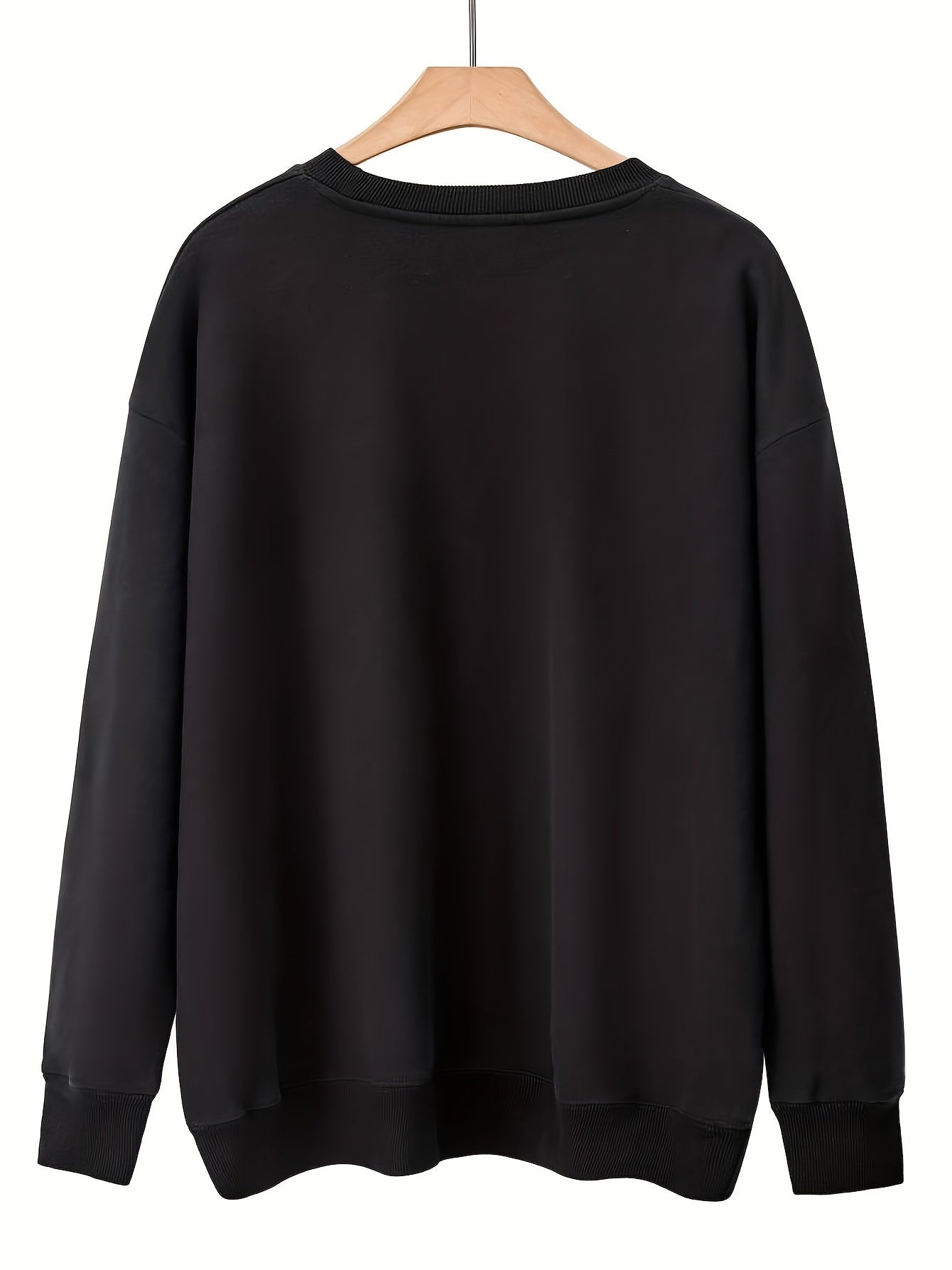 Sudadera de letras en talla grande para mujer, casual, de manga larga, con cuello redondo, pulóver